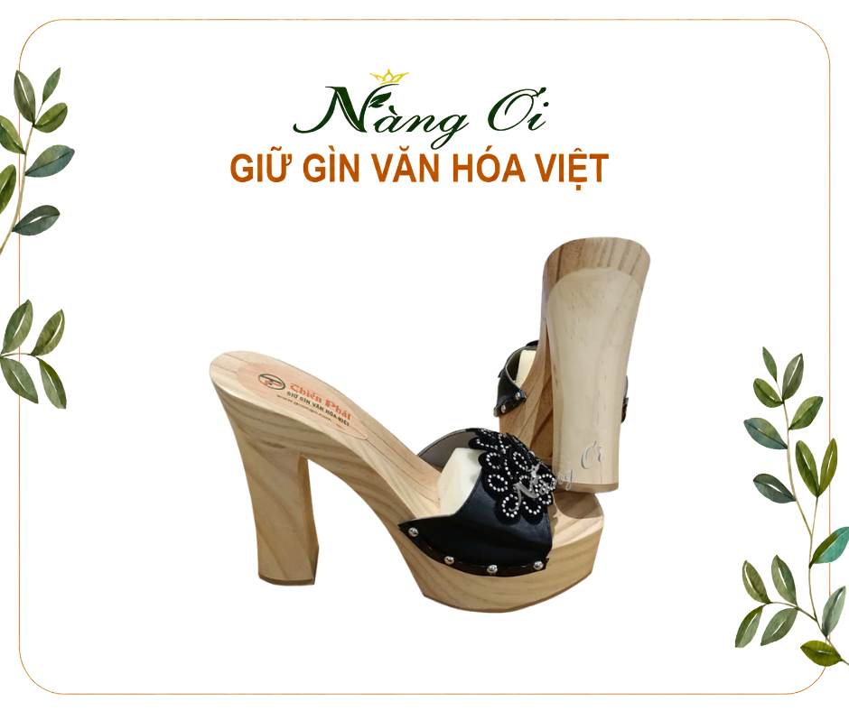 guốc gỗ gót trụ cao 12cm cho nữ, được làm từ gỗ thông